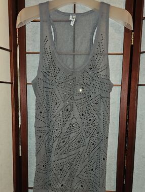 Studio Y Gray Embellished Mesh Racerback Tank